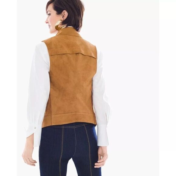 Chico's Black Label Faux-Suede Grommet Vest, Country Barn. size 1/Medium/ 8 - Picture 3 of 9